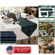 2 Pack 72 X 13'' Tartan Plaid Table Runner with Tassels, Green Blue Tartan