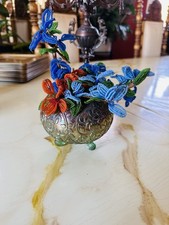 Vintage French Beaded Flower Arrangement In Etched Glass