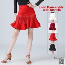 Women's Latin Dance Skirt Tango Rumba Tassels Ruffle Ballroom Dance Costumes