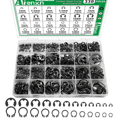 330Pcs Snap Rings Assortment Kit External Retaining C Clips E-Clip Circlip Set