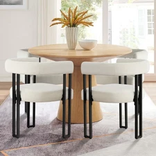 Set of  4 Velvet Dining Chairs with Arms Curved Back and Black Metal Legs