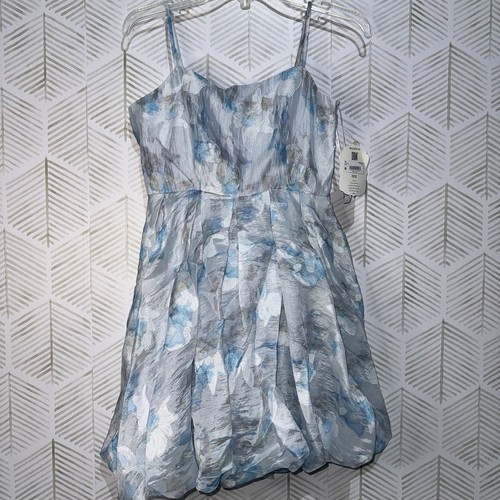 Delicate Light Blue Floral Jacquard Organza Mini Back Bow Dress Altard State S