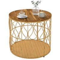 Beistelltisch Ø50 Cm Wetterfest Gartentisch Mit Rattanoptik Akazienholzplatte