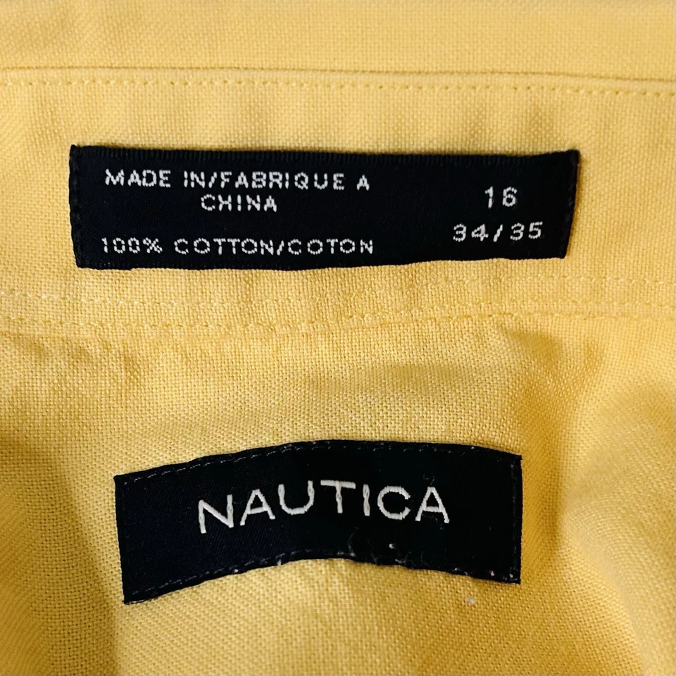 Camisa de vestir Oxford Nautica 16 34/35 amarilla 100 % algodón con botones Foto 3 de 4