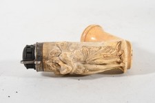 R05E23- Antique Meerschaum Pipe Head w Carved Relief & Silver Mount