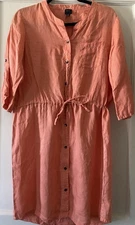 Saks Fifth Avenue Pink Linen Button Up Shirt Dress Size M