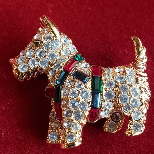 Vintage Kenneth Jay Lane Scotty Dog Rhinestone Brooch Costume Jewelry Animal Pin