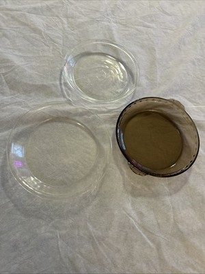 Vintage Pyrex Pie Dish s, Brown + Clear, bundle of 3