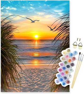 Paint by Numbers Kit for Adults, Beach Sunset Art for Beginners, 16X20 Inch | Nu