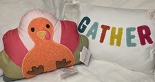 Cute Pair Of 2 Fall/Thanksgiving Pillows, Turkey And Gather, NWT