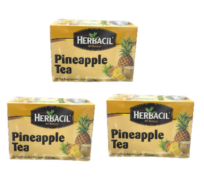 Herbacil Pineapple Tea. Natural and Refreshing.  1.76 Oz. 25 Bags. Pack of 3
