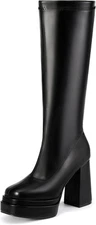 IDIFU IN4 Knee High Boots for Women Platform Gogo Square Toe Chunky... 