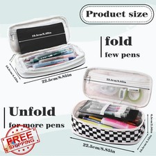 GEHORDEN Checkered Pencil Pouch Case for Teens Girls Student Black