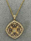 DO48 Vintage925 Sterling Silver Gold Tone Filigree CZ Statement Pendant Necklace — photo 2