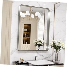 28X36 Inch Bathroom Mirror, Rounded Rectangle 28"L x 36"W Brushed Nickel