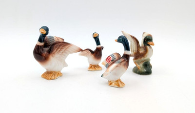 4er Set Kanadagans und Stockente Porzellan Vogel Figuren Aufsteller
