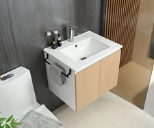 24in Wall-Mount Floating Vanity Combo White/Yellow w/ Black Towel Rack