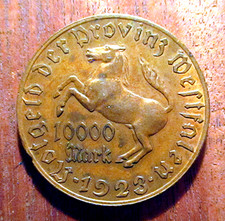 GERMANY-WESTFALEN-1923- 10,000 MARKS NOTGELD-LARGE  TOMBAC COIN-F#645 HOKO