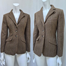 LRL RALPH LAUREN Wool Blend Herringbone Tweed Tailored Blazer Jacket - Size S