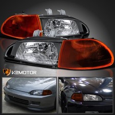 Fits 1992-1995 Honda Civic 4dr Eg Eh Black Headlightssmokeamber Corner Lamps