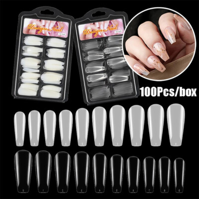 100 Stck./Box Klar Solide Natürliche French Falsche Acryl Nail Art Tipps UV Gel Zum Selbermachen  