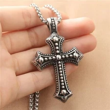 Men's Large Gothic Cross Pendant Necklace Punk Rock Biker Jewelry Box Chain 24"