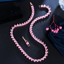 Lovely Pink Cubic Zirconia Heart Tennis Choker Chain Necklace Fashion Jewellery