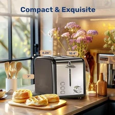 YSSOA 2-Slice Toaster with 6 Browning Setting and 3 Function, Black