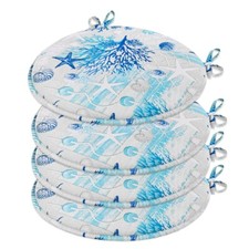 Set 4 Cuscini Sedia Mare Rotondi Cotone Lavabili Morbidi Coprisedie Tondi Marini