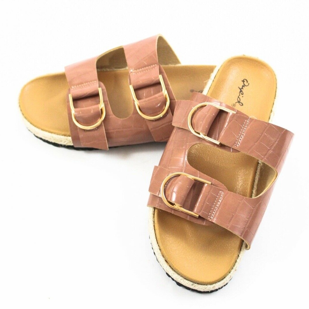 Qupid Buckle Double Strap Slide Sandals Women's Size 8.5 | eBay