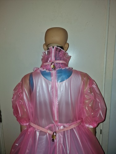 Lockable pink pvc dress sissy maid adult sized baby 2 locking points plus cuffs - Picture 8 of 13