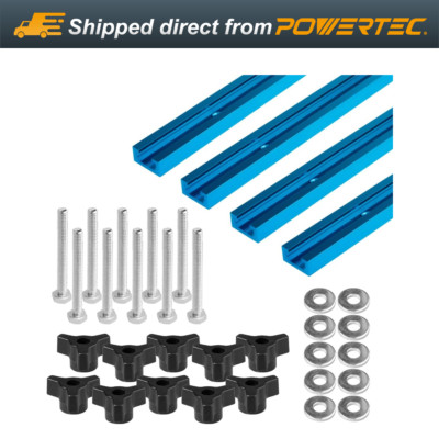 POWERTEC 71862 4 pcs 36'' Double-Cut Profile Universal T-Track 10PK T-Track Knobs