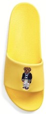 New Polo Ralph Lauren BIG POLO BEAR Pool Slides Sandals Yellow Mens Size 11 RARE