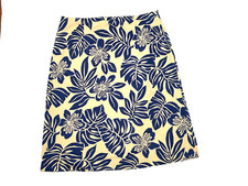 Vintage Talbots Pencil Skirt Tan Blue Palm Print Women Size 8