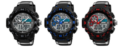 SKMEI Herren Analog Digital Chrono 50m Wasserdicht EL Licht Alarm Armbanduhr
