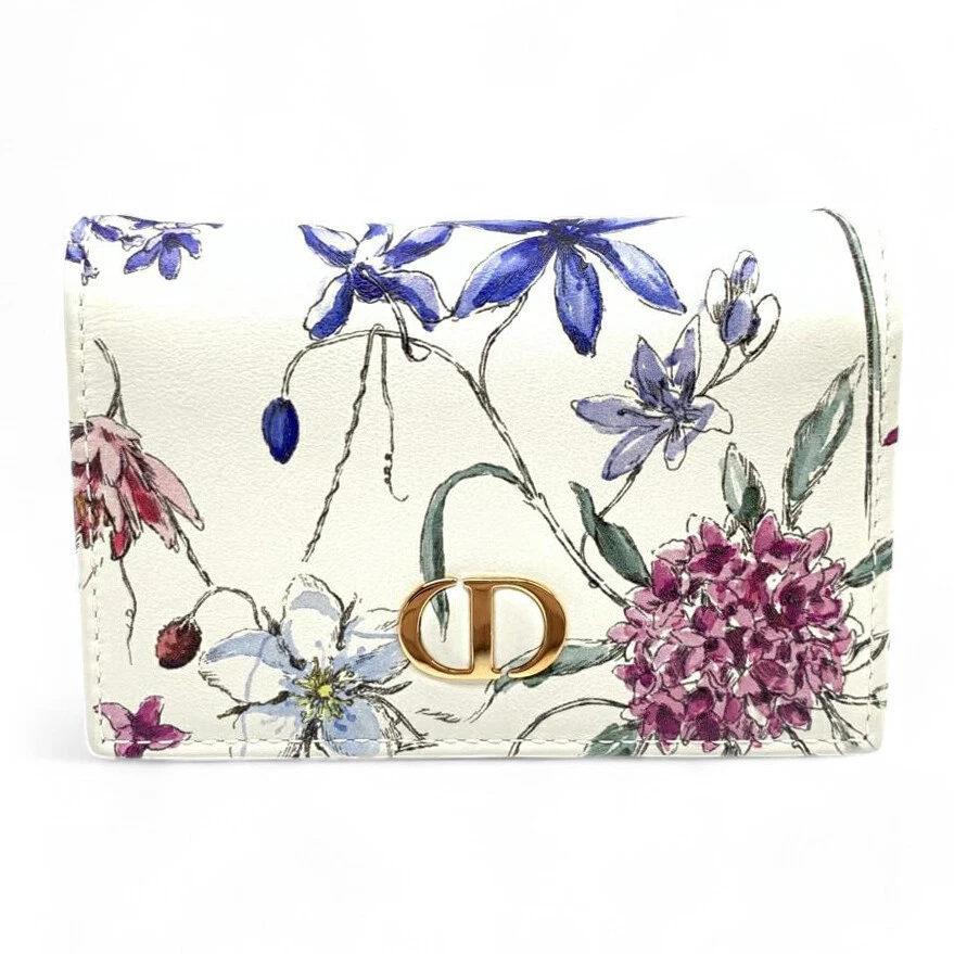 Portefeuille Christian Dior imprimé floral Caro XS cuir blanc multicolore
