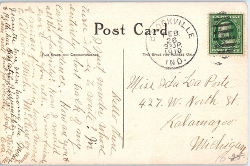 1910 Vintage Pocztówka Wiktoriańska kobieta w zimowym śniegu - Brookville, Indiana  - Zdjęcie 2 z 2