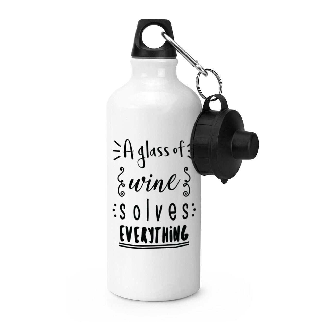 A Glass Of Wine Solves Everything Sports Water Bottle Joke White Prosecco Funny