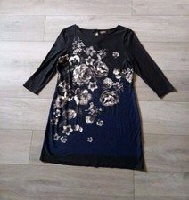 Phase Eight Blue & Grey Floral Print Stretch Tunic Dress Smart Office Work UK14