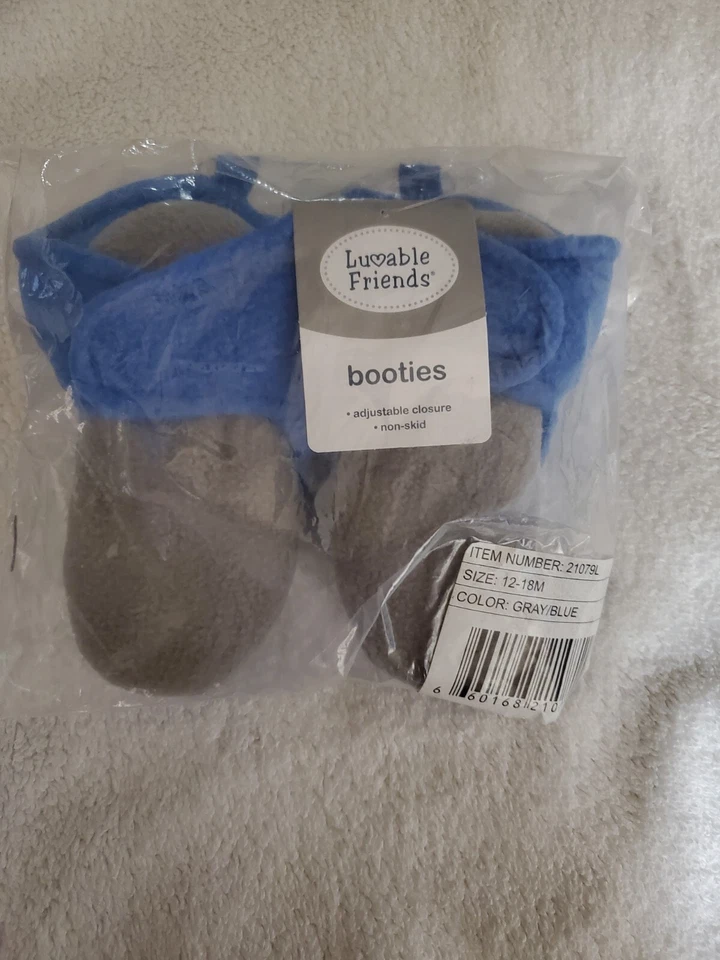 Luvable Friends Niños Infantil Botines y Zapatos de Cuna Gris/Azul - Talla 12-18 meses Foto 2 de 4