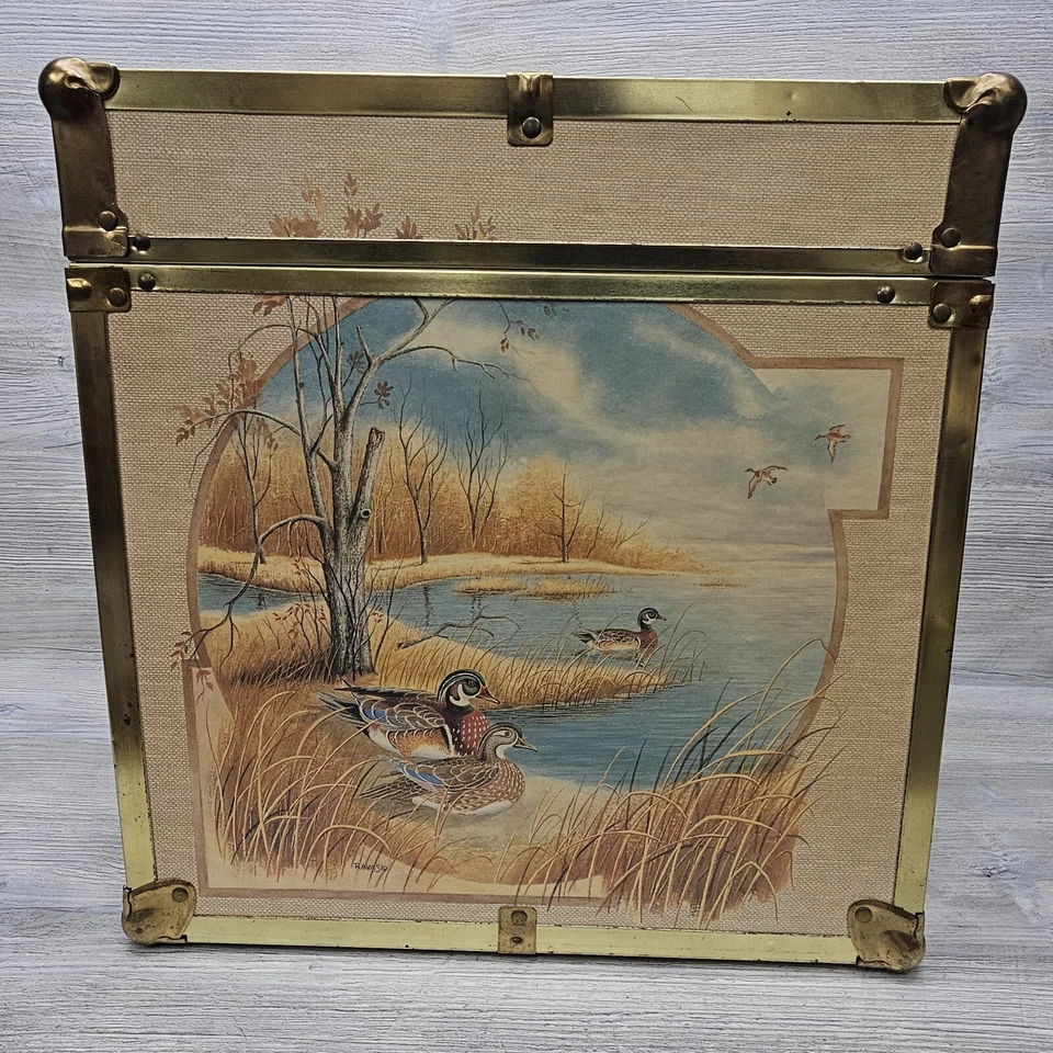 Vintage Seward 16" Cube Storage Trunk Country Wilderness Duck Scene Wooden Chest - Image 4 of 4