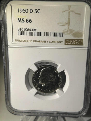 1960 D Jefferson Nickel NGC MS-66 Beauty