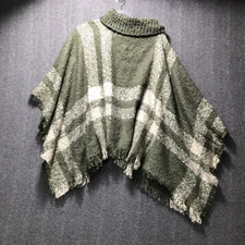 World Market Green & Gray Poncho Cape Boho knit Sweater Cowl Neck OSFM
