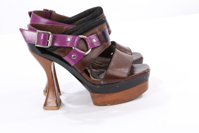 MARNI Multicolor Leather Buckle Ankle Strap Wooden Platform