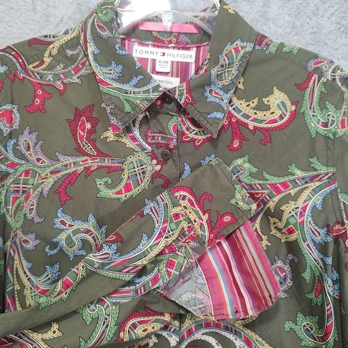 Camisa Tommy Hilfiger Puño Abatible Para Mujer Talla XL Oliva Paisley Manga Larga Elastizada - Imagen 3 de 19