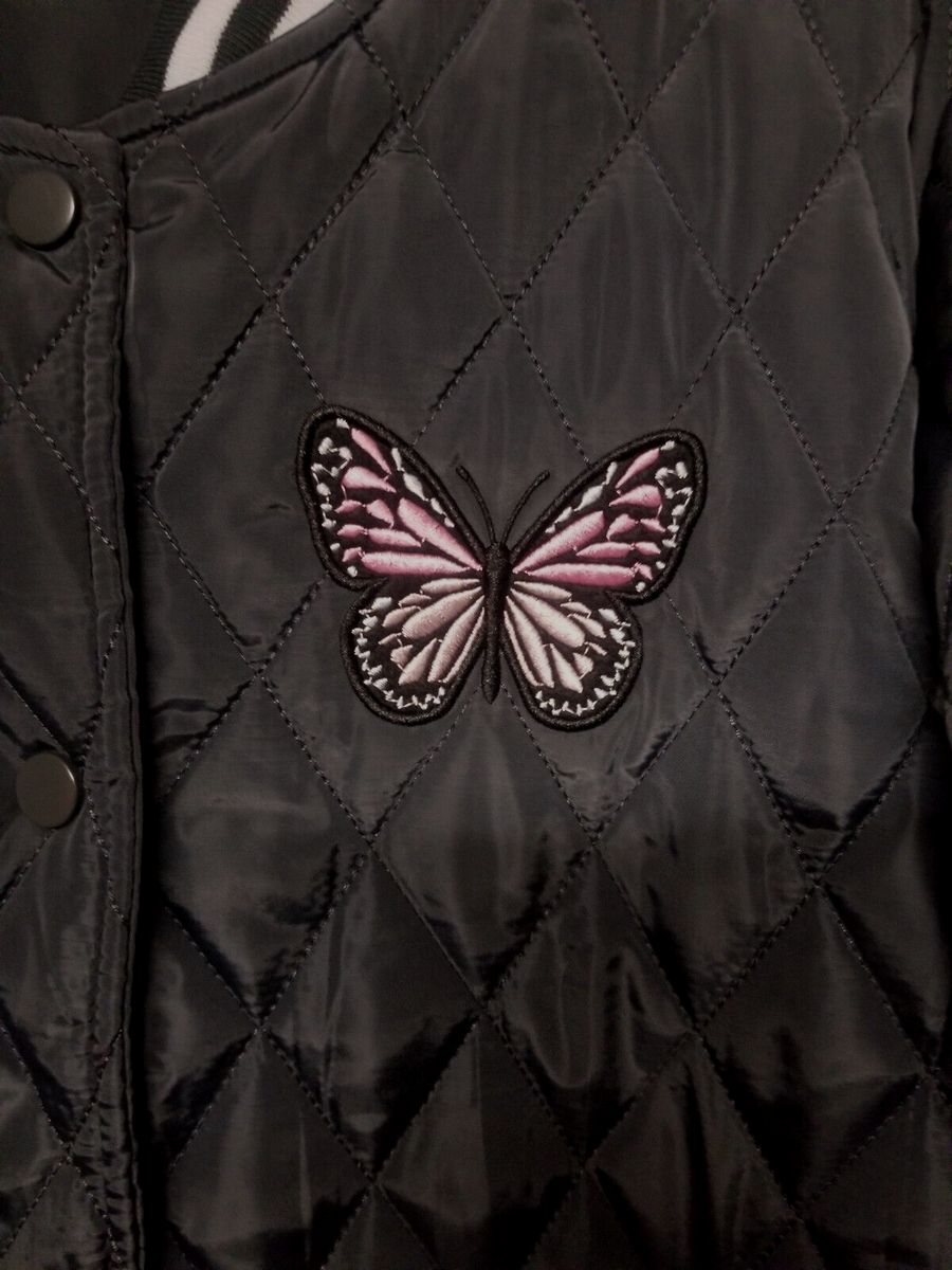 ジャケット・アウター Butterfly Light Blue Monarch Butterfly Embroidered Denim Jacket | Sizes SM