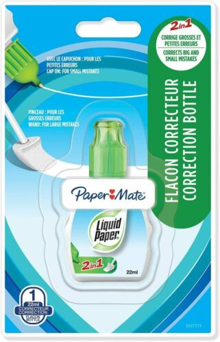 PaperMate 22 ml papier liquide correction 2-en-1 liquide bouteille blanche brosse liquide - Photo 1/1