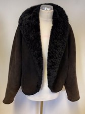Nicole Farhi Dark Brown & Black Sheepskin Short Jacket Size 14