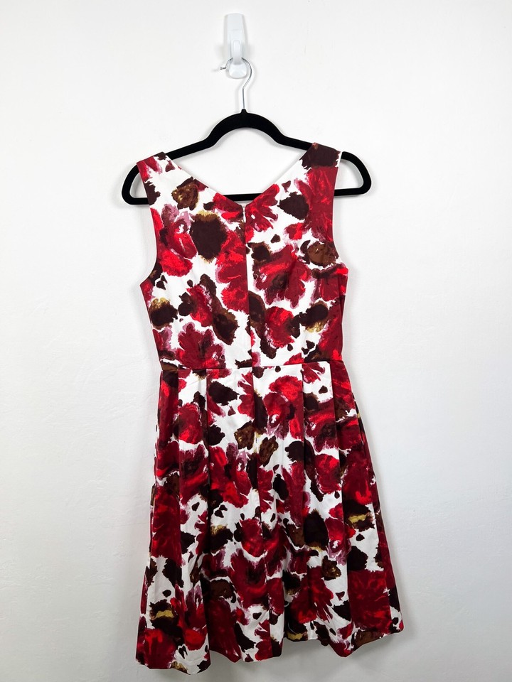 Jigsaw Dress 10 White Red Summer Wedding Guest Cocktail Floral Fit