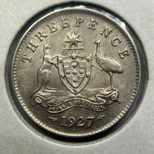 1927 Threepence Coin - good Very Fine - Silver George V Predecimal Australian
